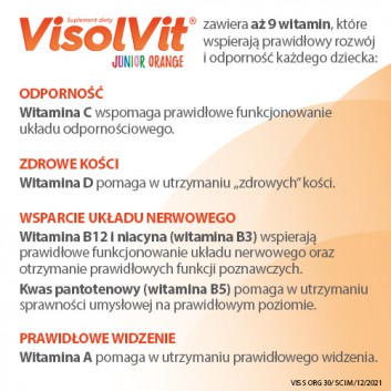 VisolVit Junior Orange, witaminy dla dzieci po 3 r.ż., musujący proszek o smaku pomarańczowym, 30 saszetek - obrazek 4