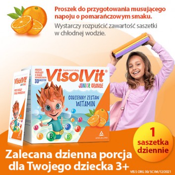VisolVit Junior Orange, witaminy dla dzieci po 3 r.ż., musujący proszek o smaku pomarańczowym, 30 saszetek - obrazek 5 - Apteka internetowa Melissa