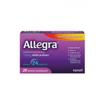 Allegra 120 mg, na alergię i katar sienny, tabletki powlekane, 20 sztuk 