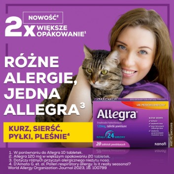 Allegra 120 mg, na alergię i katar sienny, tabletki powlekane, 20 sztuk  - obrazek 2