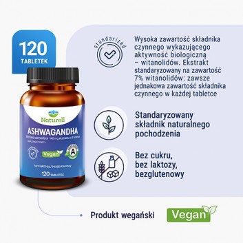 Naturell Ashwagandha, tabletki, 120 sztuk - obrazek 2
