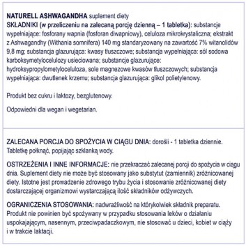 Naturell Ashwagandha, tabletki, 120 sztuk - obrazek 7