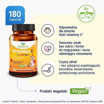 Naturell Witamina C dla dzieci, tabletki, 180 sztuk - obrazek 2