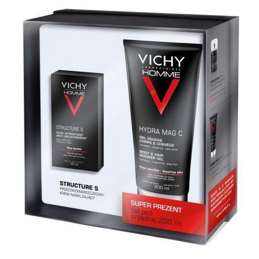 Vichy Homme Zestaw Krem Structure S żel Pod Prysznic Hydra Mag C