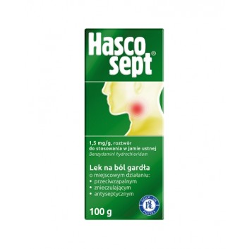 HASCOSEPT Roztwór do stosowania w jamie ustnej 1,5 mg/g, 100 g. Na stany zapalne w jamie ustnej 