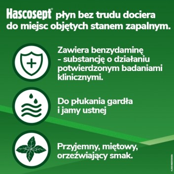 HASCOSEPT Roztwór do stosowania w jamie ustnej 1,5 mg/g, 100 g. Na stany zapalne w jamie ustnej  - obrazek 3