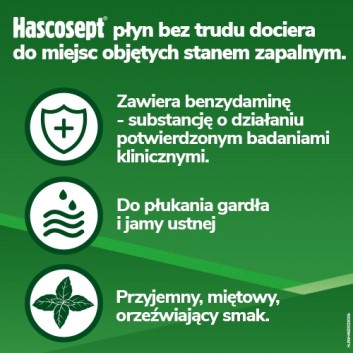 HASCOSEPT Roztwór do stosowania w jamie ustnej 1,5 mg/g, 100 g. Na stany zapalne w jamie ustnej, cena, opinie, wskazania - obrazek 3 - Apteka internetowa Melissa