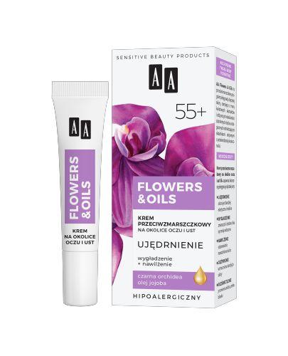  AA FLOWERS & OILS 55+ krem przeciwzmarszczkowy na okolice oczu i ust, 15 ml - Apteka internetowa Melissa  