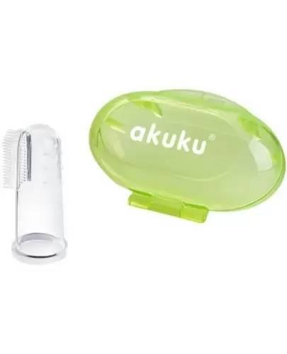 Akuku silikonowa szczoteczka na palec z zielonym etui 1 sztuka [A0264]