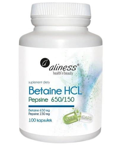  Aliness Betaine HCL Pepsine 650/150 - 100 kaps. - cena, opinie, składniki - Apteka internetowa Melissa  