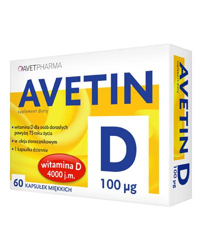  Avet Pharma Aventin D 100 µg -  60 kaps. Witamina D 4000 j.m. - cena, opinie, właściwości  - Apteka internetowa Melissa  