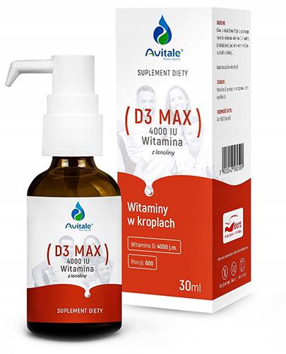  Avitale Krople witamina D3 Max 4000 IU, 30 ml, cena, opinie, właściwości  - Apteka internetowa Melissa  