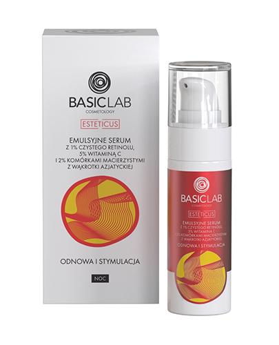 Basiclab Esteticus Emulsyjne Serum z 1 % czystego retinolu 5 % wit. C i 2 % komórkami macierzystymi z wąkrotki azjatyckiej na noc, 30 ml