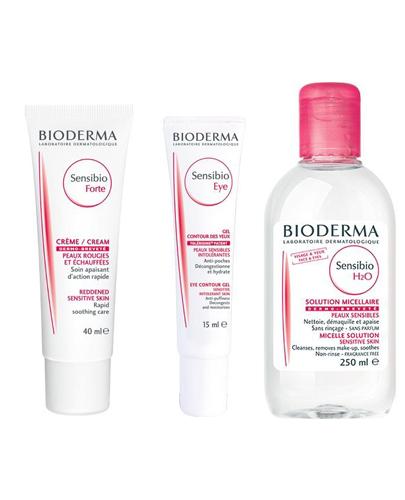 Bioderma Sensibio Forte Krem O Natychmiastowym Działaniu łagodzącym 40 Ml Sensibio Eye Kremowy żel Pod Oczy 15 Ml Sensibio H2o Płyn Micelarny