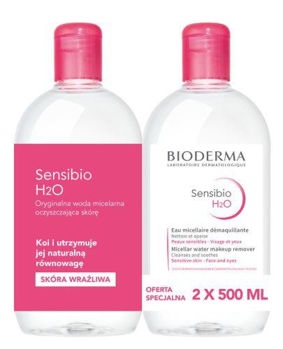 BIODERMA SENSIBIO H2O DUOPACK Płyn micelarny do oczyszczania twarzy i zmywania makijażu - 2 x 500 ml - Drogeria Melissa