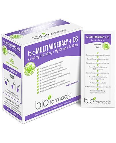  Biofarmacja bioMultiminerały + D 3 Ca 520 mg + K 300 mg +  Mg 200 mg + Zn 15 mg - 28 sasz. - cena, opinie, właściwości - Apteka internetowa Melissa  