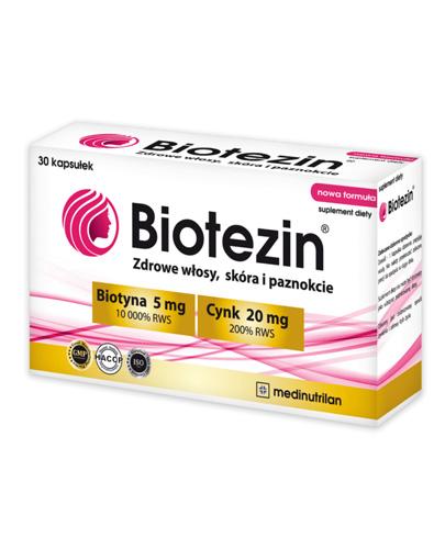       BIOTEZIN Biotyna 5 mg - 30 kaps. - cena, dawkowanie, opinie  - Apteka internetowa Melissa  
