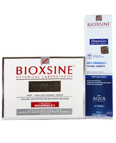  Bioxsine Zestaw DermaGen Aqua Thermal Szampon przeciwłupieżowy - 300 ml + Ziołowe serum przeciw wypadaniu włosów - 12 amp. - cena, opinie, właściwości - Apteka internetowa Melissa  