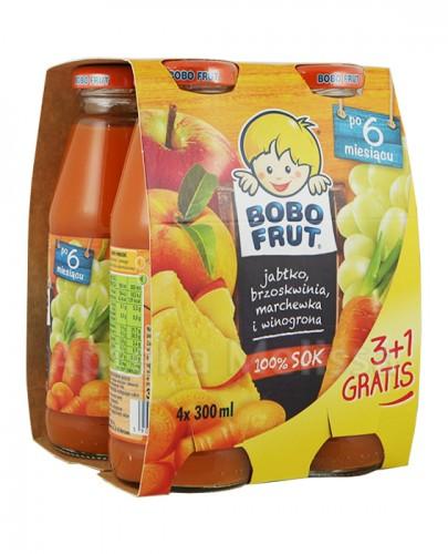 BOBO FRUT Sok jabłko, brzoskwinia, marchewka i winogrona po 6 miesiącu - 4 x 300 ml PROMOCJA 4 w cenie 3 - Apteka internetowa Melissa