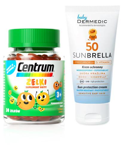  CENTRUM Żelki o smaku pomarańczowym - 30 szt. + Dermedic Sunbrella Baby Krem ochronny SPF 50 do twarzy od 1. miesiąca życia - 50 ml - Apteka internetowa Melissa  