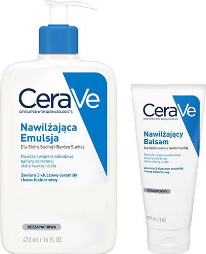 CERAVE Nawilżająca emulsja do twarzy i ciała do skóry suchej i bardzo suchej, 473 ml + CERAVE Nawilżający balsam do twarzy i ciała z ceramidami do skóry suchej i bardzo suchej, 177 ml  [ZESTAW]
