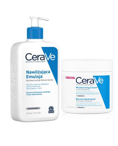 CERAVE Nawilżająca emulsja do twarzy i ciała do skóry suchej i bardzo suchej - 473 ml + CERAVE Nawilżający balsam do twarzy i ciała z ceramidami do skóry suchej i bardzo suchej - 454 g
