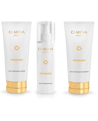  CLARENA MEDICA PSORIASIS Krem do twarzy i ciała na łuszczycę - 200 ml + Żel do mycia twarzy i ciała na łuszczycę - 200 ml + Szampon na łuszczycę - 200 ml - Apteka internetowa Melissa  