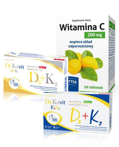  DEKAVIT D3 + K2 - 30 kaps. + DEKAVIT KiDS D3 + K2 - 30 kaps. + Witamina C 200 mg BIOTTER - 50 tabl. - Apteka internetowa Melissa  