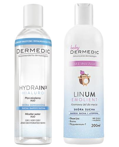 DERMEDIC BABY EMOLIENT LINUM Kremowy żel do mycia - 200 ml + DERMEDIC HYDRAIN 3 HIALURO Płyn micelarny H2O - 100 ml - Apteka internetowa Melissa