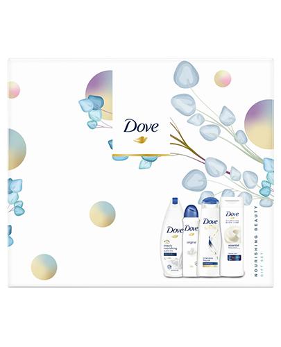 Dove Nourishing Beauty Zestaw Deeply Nourishing Żel pod prysznic - 250 ml + Essential Mleczko do ciała - 250 ml + Intensive Repair Szampon - 250 ml + Original Antyperspirant w aerozolu - 150 ml - cena, opinie, właściwości - Apteka internetowa Melissa