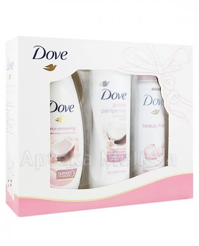 DOVE PURELY PAMPERING Żel pod prysznic - 250 ml + PURELY PAMPERING Balsam do ciała - 250 ml + BEAUTY FINISH Antyperspirant - 150 ml - Apteka internetowa Melissa