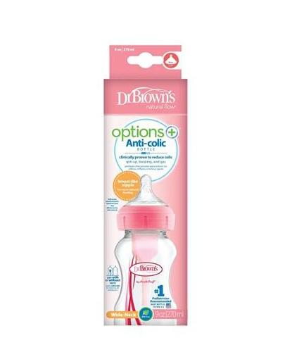 Dr Brown's Butelka różowa Options+ szeroka szyjka - 270 ml