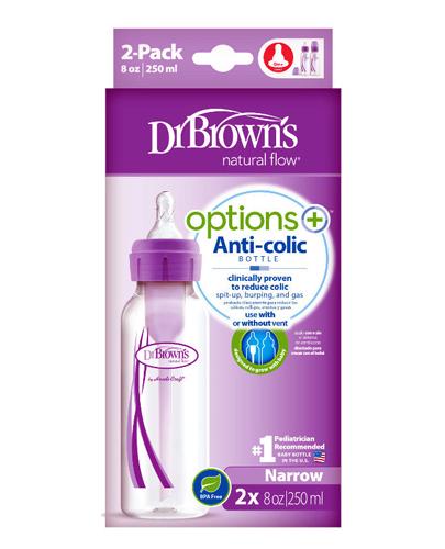  Dr Brown's Options + Butelka antykolkowa standard w kolorze fioletowym 250 ml - 2 szt. Do karmienia niemowląt - cena, opinie, stosowanie  - Apteka internetowa Melissa  