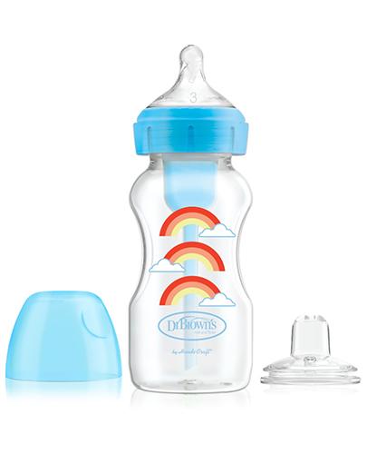 Dr Brown's Options+ Zestaw ''Od butelki do kubka'' Butelka szeroka szyjka 270 ml ze smoczkiem i ustnikiem niekapkiem 6m+, kolor niebieski - 1 szt. - cena, opinie, właściwości