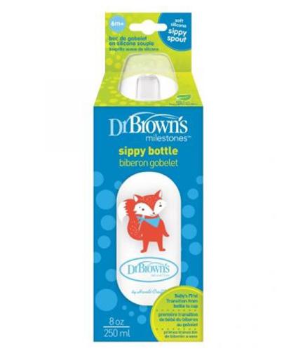 Dr Brown's Standard Butelka z silikonowym ustnikiem niekapkiem 6m+ lis - 250 ml Do nauki samodzielnego picia - cena, opinie, użytkowanie
