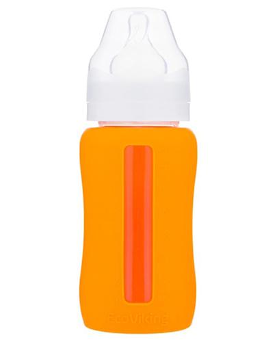 zdjęcie EcoViking Antykolkowa butelka szklana orange w silikonowej rękawiczce z antykolkowym smoczkiem silikonowym 0 m+ - 240 ml - cena, opinie, właściwości