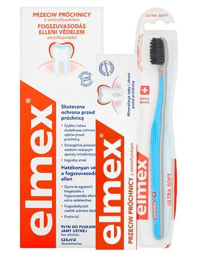  ELMEX Pasta do zębów - 75 ml + Elmex Ultra Soft Szczoteczka do zębów - 1 szt. + ELMEX Płyn do płukania jamy ustnej przeciw próchnicy z aminofluorkiem - 400 ml - Apteka internetowa Melissa  