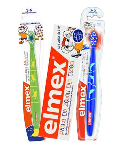  ELMEX Szczoteczka do zębów od 3 do 6 lat miękka - 2 x 1 szt. + ELMEX Pasta do zębów dla dzieci 1-6 lat - 50 ml - Apteka internetowa Melissa  