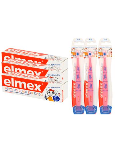  ELMEX Szczoteczka do zębów od 3 do 6 lat miękka - 3 szt. +   ELMEX Pasta do zębów dla dzieci 1-6 lat - 3 x 50 ml  - Apteka internetowa Melissa  