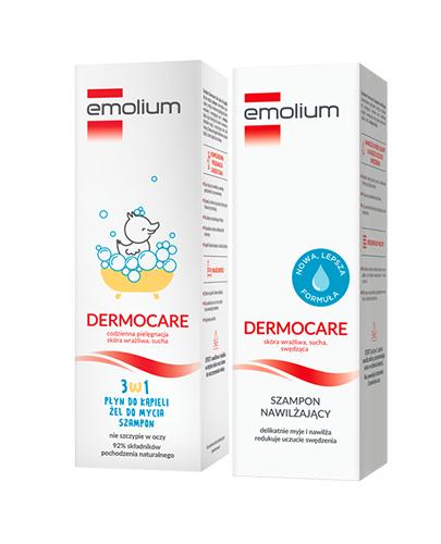 Emolium Dermocare Szampon nawilżający, 400 ml + EMOLIUM DERMOCARE 3w1 Płyn do kąpieli, żel do mycia, szampon, 400 ml