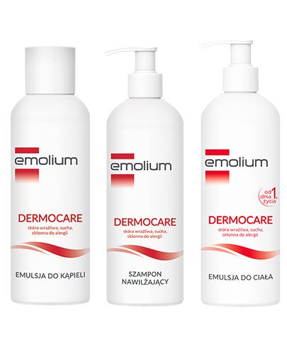 Emolium Dermocare Szampon nawilżający, 400 ml + EMOLIUM DERMOCARE - 400 ml - emulsja do kąpieli + EMOLIUM DERMOCARE Emulsja do ciała, 400 ml