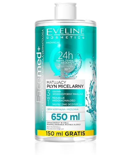 Eveline Cosmetics Facemed+ Matujący płyn micelarny 3w1, 650 ml, cena, opinie, właściwości