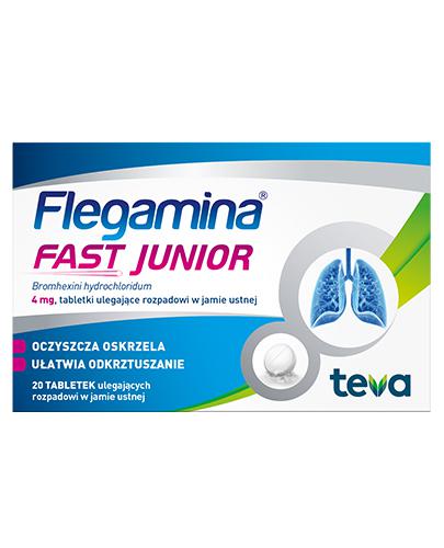 zdjęcie Flegamina Fast Junior 4 mg, 20 tabletek, na kaszel, lek ułatwiający odkrztuszanie
