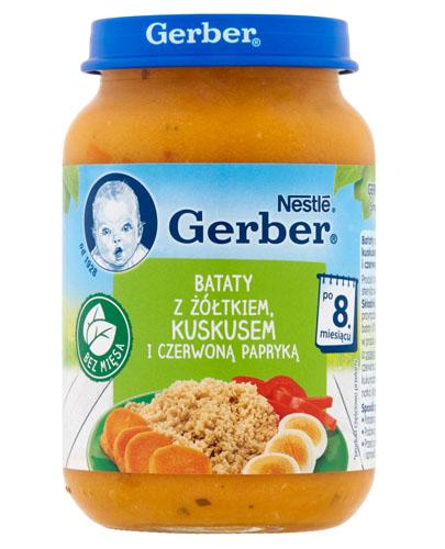 GERBER obiadek bataty z żółtkiem, kuskusem i czerwoną papryką po 8 miesiącu - 190 g - cena, opinie, właściwości - Drogeria Melissa