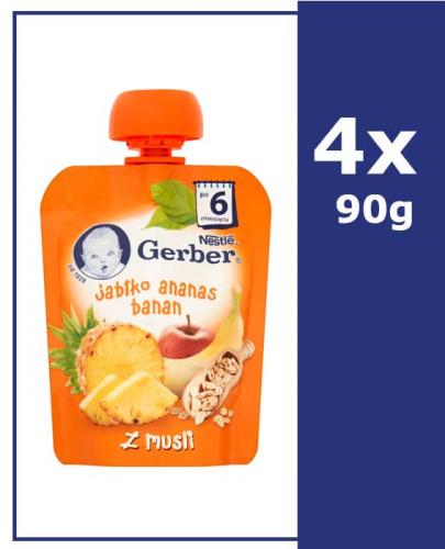 GERBER Deserek jabłko, ananas, banan z musli po 6 m-cu - 4x 90 g - Apteka internetowa Melissa