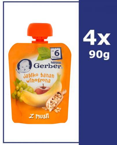GERBER Deserek jabłko, banan, winogrona z musli po 6 m-cu -4x90g - Apteka internetowa Melissa
