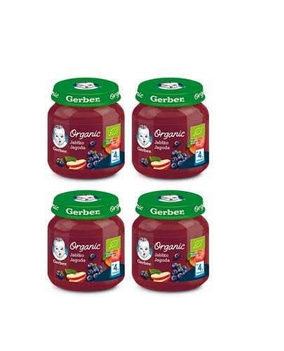 GERBER ORGANIC Jabłko Jagoda po 4 mieciącu - 4x125 g - Apteka internetowa Melissa
