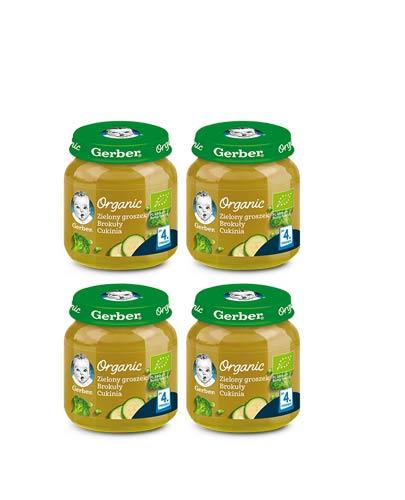 GERBER ORGANIC Zielony groszek Brokuły Cukinia po 4 miesiącu - 4x125 g - Apteka internetowa Melissa