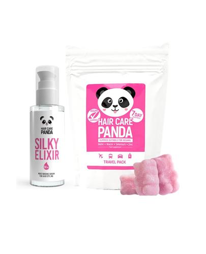 HAIR CARE PANDA SILKY ELIXIR Serum nawilżające do stylizacji włosów - 50 ml + HAIR CARE PANDA TRAVEL PACK Żelki - 70 g - KURACJA 7 dni - Apteka internetowa Melissa