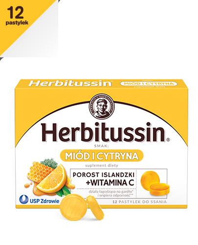 HERBITUSSIN POROST ISLANDZKI + Wit. C smak miód i cytryna - 12 past. do ssania Data ważności: 2019.10.30 - Apteka internetowa Melissa